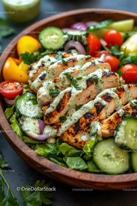 Grilled Chicken with Fresh Vegetable Salad and Herb Dressing