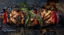 Colorful Grilled Meat and Vegetable Skewers on Barbecue Grill