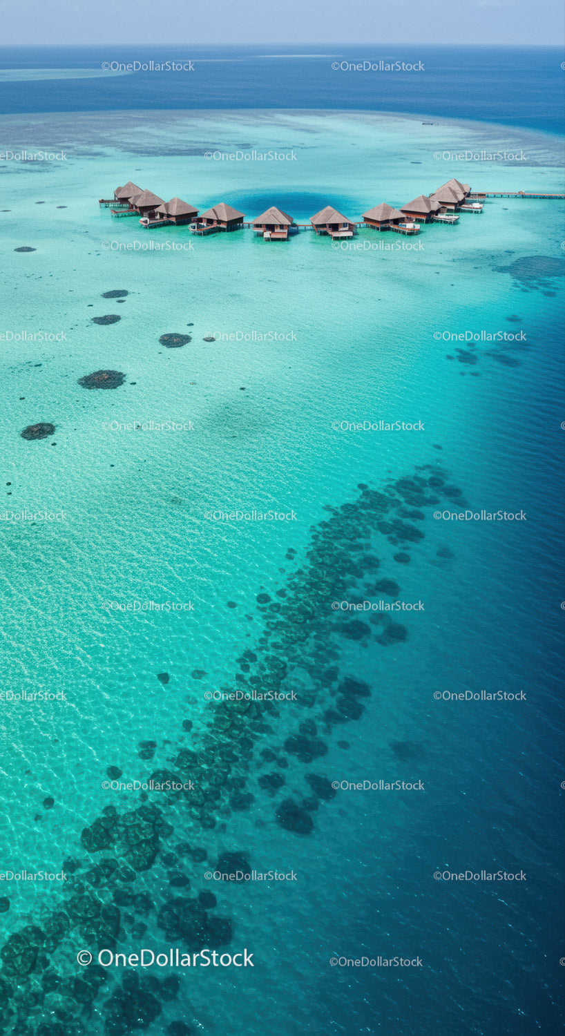 Bungalowy na wodzie nad turkusowym oceanem w zachwycającym tropikalnym raju