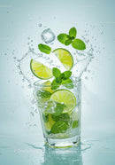 Refreshing lime and mint splash in clear glass