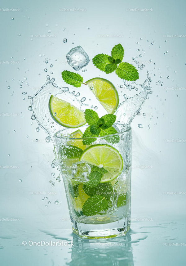 Refreshing lime and mint splash in clear glass