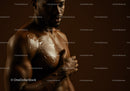 Male Model with Artistic Body Paint and Tattoo Design on Chest