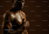 Male Model with Artistic Body Paint and Tattoo Design on Chest
