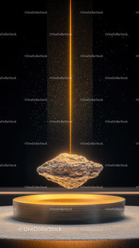 Futuristic Floating Rock with Glowing Energy Beam Over Metallic Platform