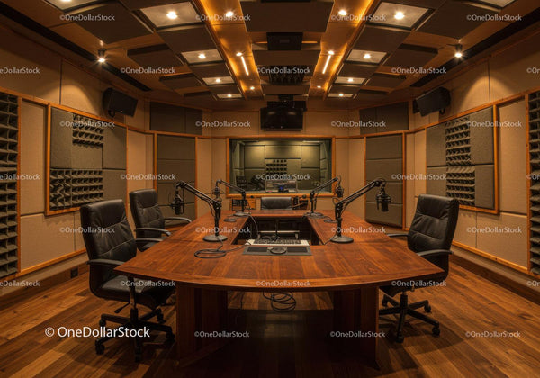 Nowoczesne studio radiowe z akustyczną izolacją dźwięku i sprzętem