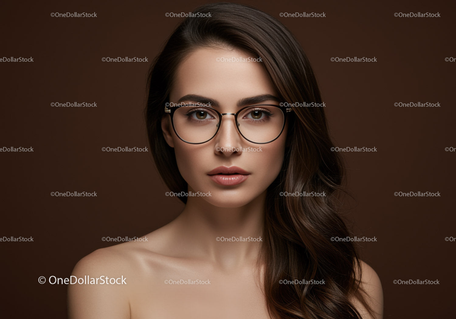 Elegant Woman with Glasses and Long Wavy Hair in Professional Portrait