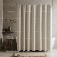 Beige Linen Shower Curtain for Modern Calm Bathroom Decor