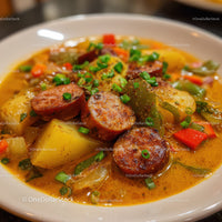 Hearty Sausage and Vegetable Stew with Potatoes and Green Onions