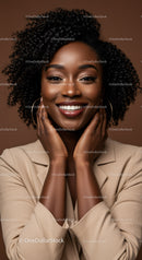 Elegant African American Woman with Curly Hair and Bright Smile