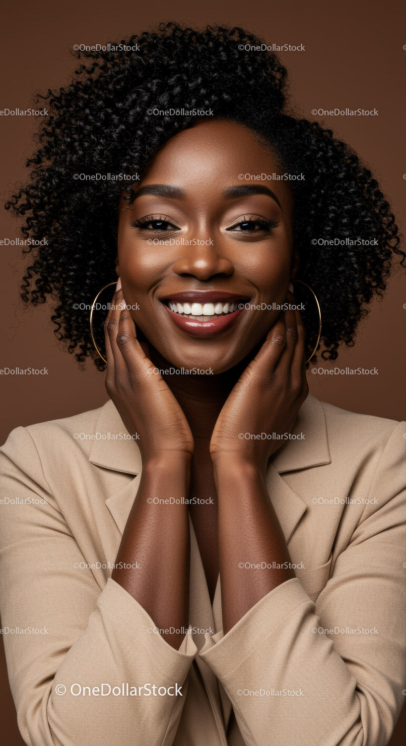 Elegant African American Woman with Curly Hair and Bright Smile