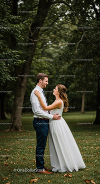 Couple Embracing in a Serene Green Park