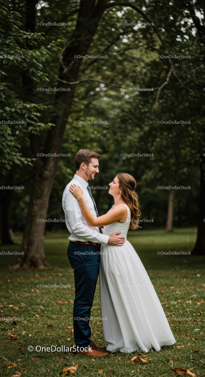 Couple Embracing in a Serene Green Park