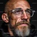 Mature Man with Glasses and Gray Beard on Black Background