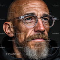 Mature Man with Glasses and Gray Beard on Black Background