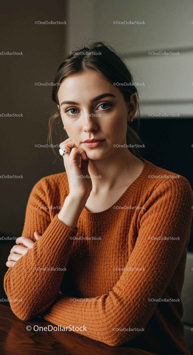 Portret młodej kobiety w przytulnym wnętrzu