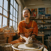 Joyful Woman Creating Handmade Pottery in Artistic Studio