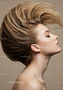 Profile of young woman with flowing blonde hair