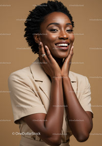 Beautiful Smiling African American Woman in Beige Blazer