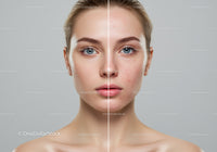 Close-Up of Young Woman's Face Showing Acne and Skin Transformation