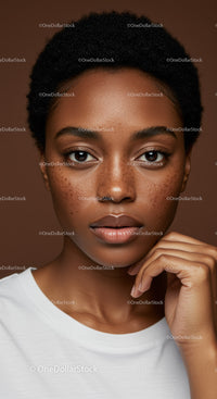 Portrait of an African Woman with Freckles and Natural Curly Hair