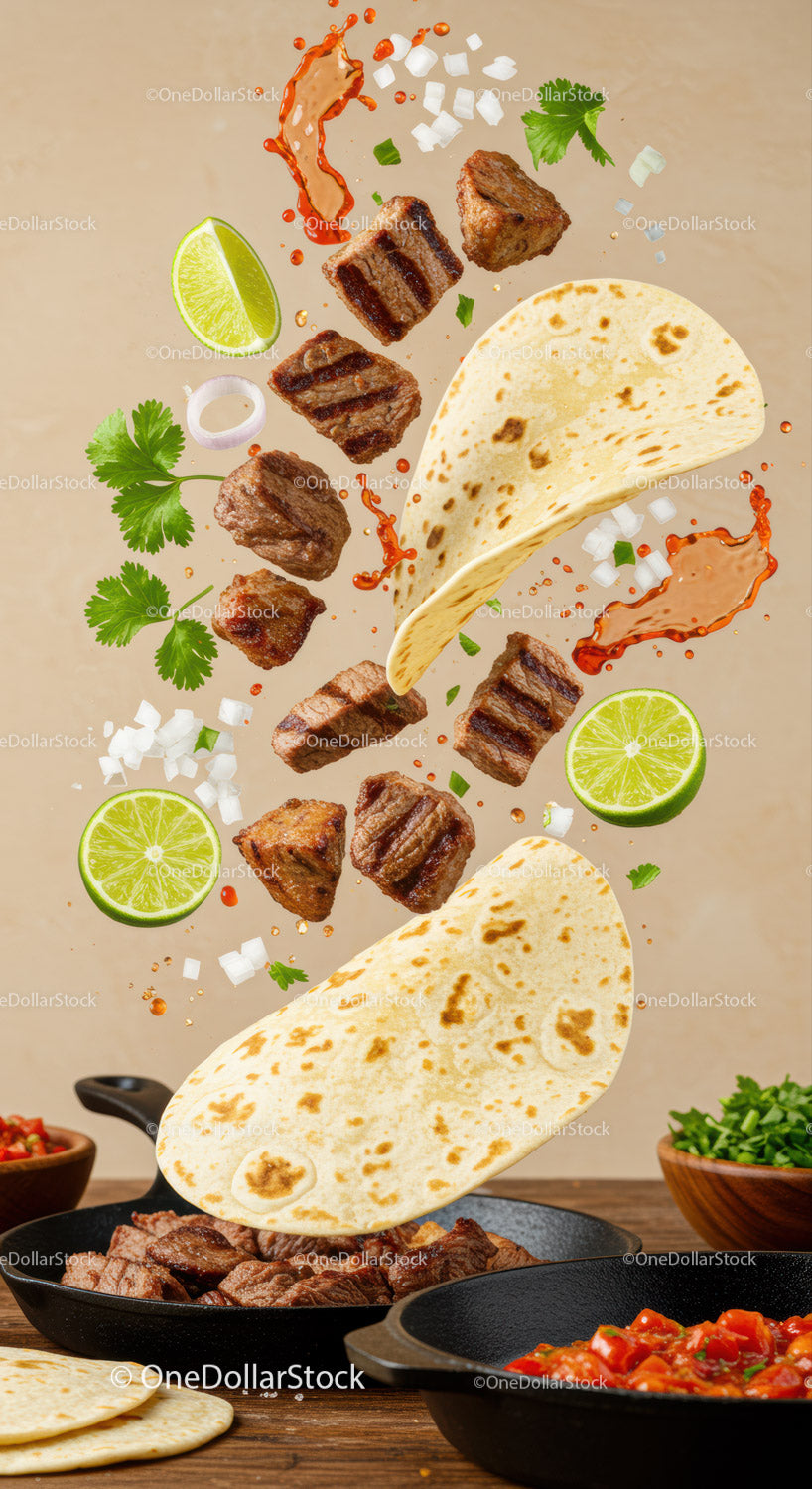 Tacos z grillowaną wołowiną ze świeżą limonką i kolendrą