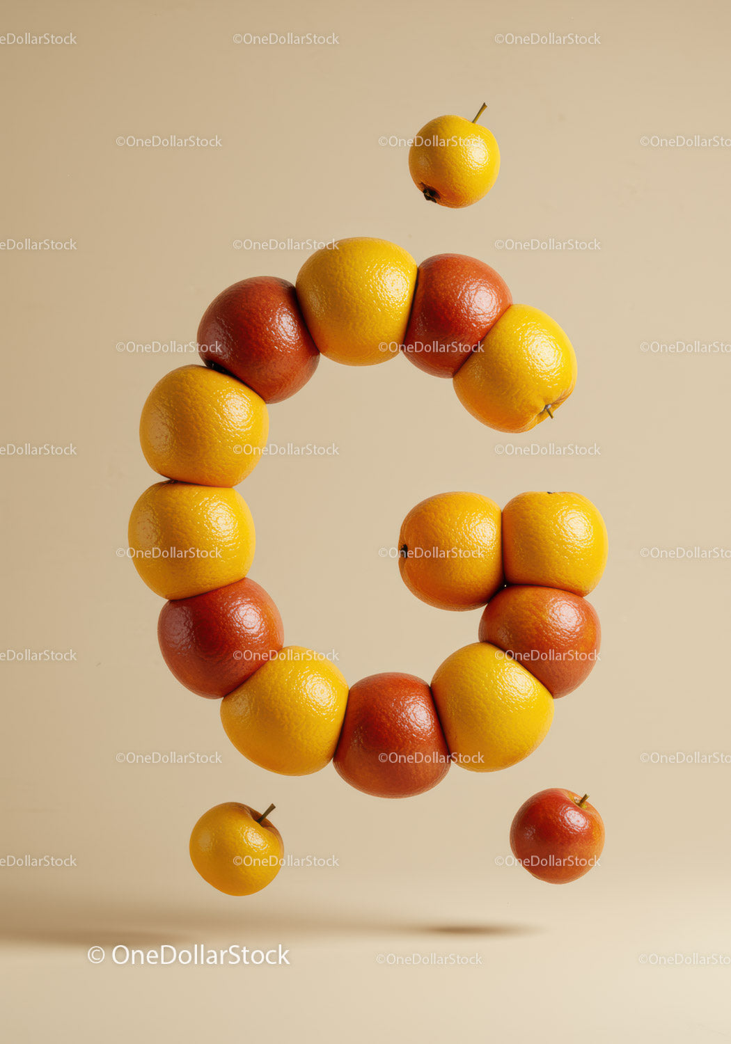 Creative Number Six Made of Floating Citrus Fruits