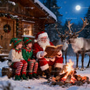 Santa Reading Story by Campfire with Elves and Reindeer