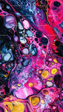 Abstract Fluid Art with Vibrant Pink Blue and Yellow Hues
