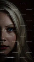 Close up of thoughtful young woman with blue eyes