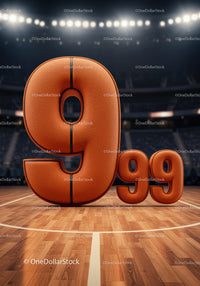 Basketball shaped number nine and ninety nine on court