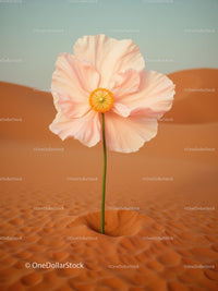 Delicate Pink Flower Growing in Desert Sand Dunes