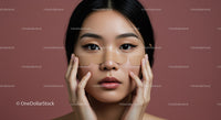 Close-up of Asian Woman with Face Patches and Elegant Makeup