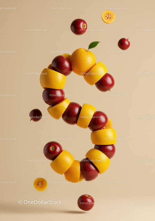 Floating Sliced Citrus and Red Apples Forming Number Six
