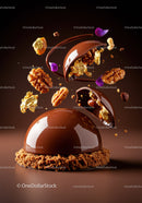 Luxury chocolate dome dessert with walnuts and gold leaf
