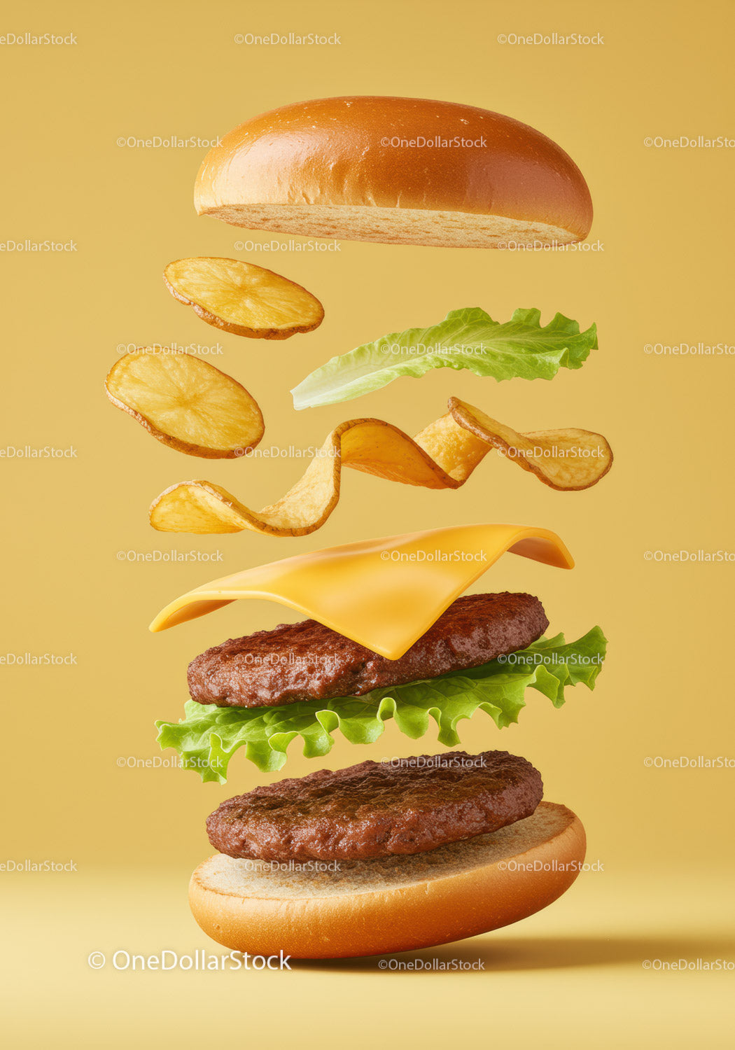 Deconstructed cheeseburger with crispy potato chips