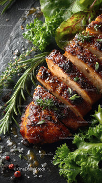 Herb-Garnished Grilled Chicken Breast with Fresh Greens