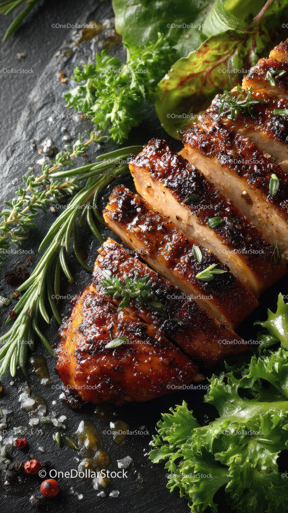 Herb-Garnished Grilled Chicken Breast with Fresh Greens