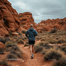 Man Running Alone on Desert Trail with Red Rocks