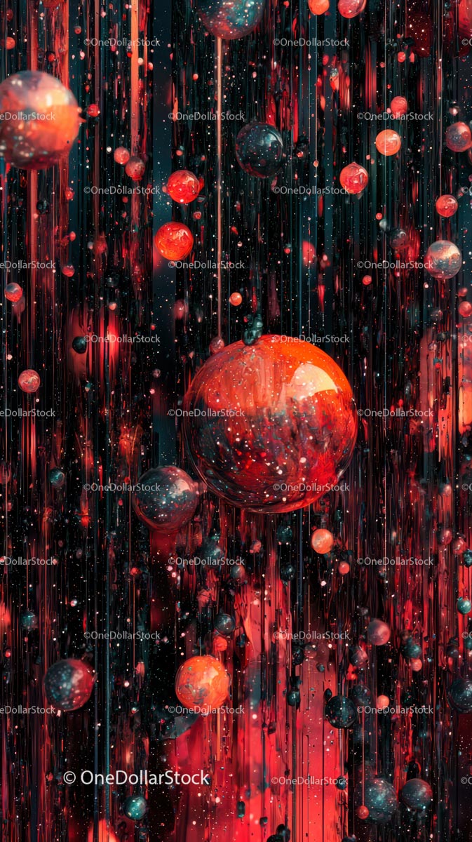 Vibrant Space-Themed Abstract Art with Glowing Orbs and Particles