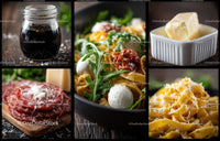 Fresh Italian Food Collection with Pasta Salad and Beverages