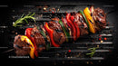 Colorful Grilled Meat and Vegetable Skewers on Barbecue Grill