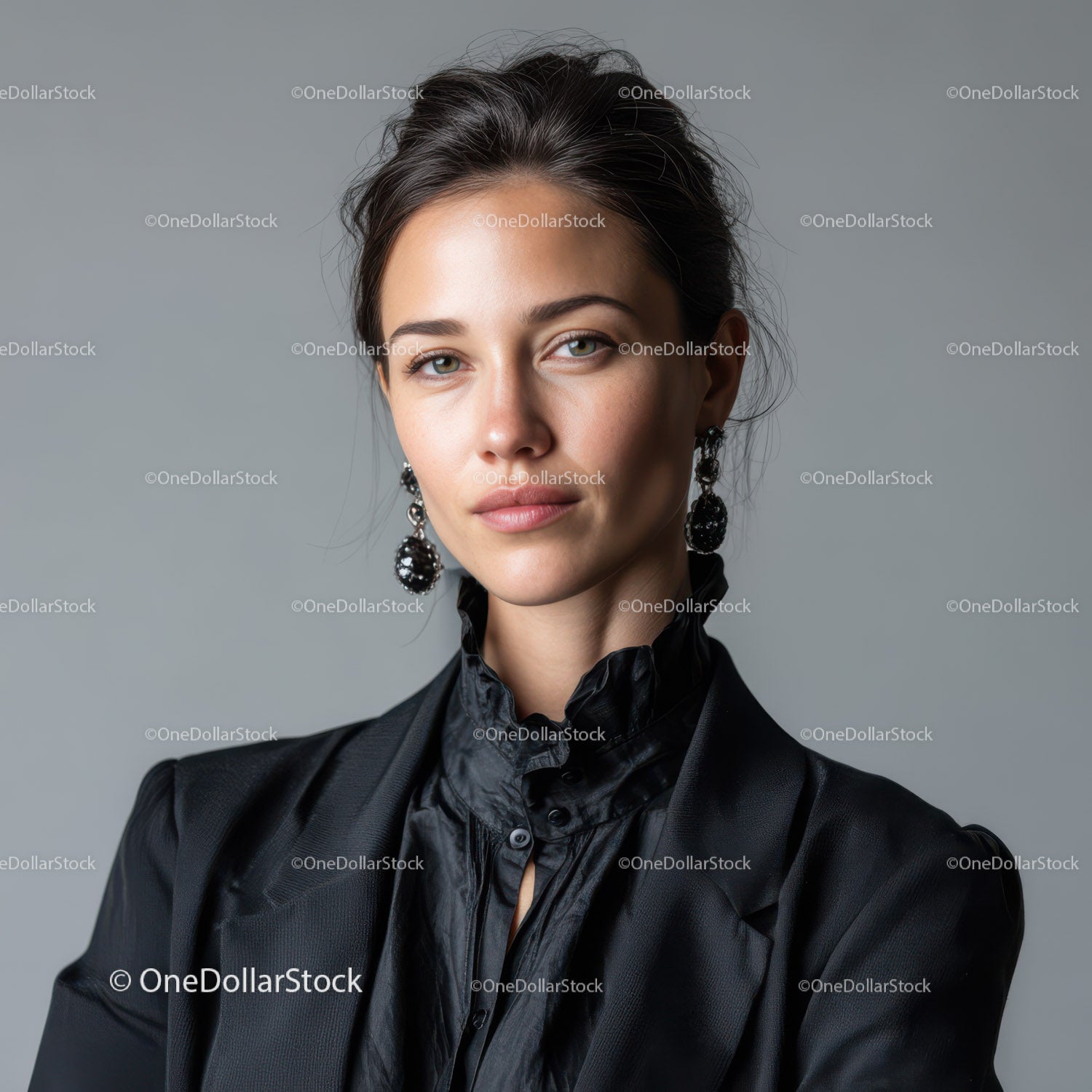 Elegant Woman in Black Blazer with Statement Earrings