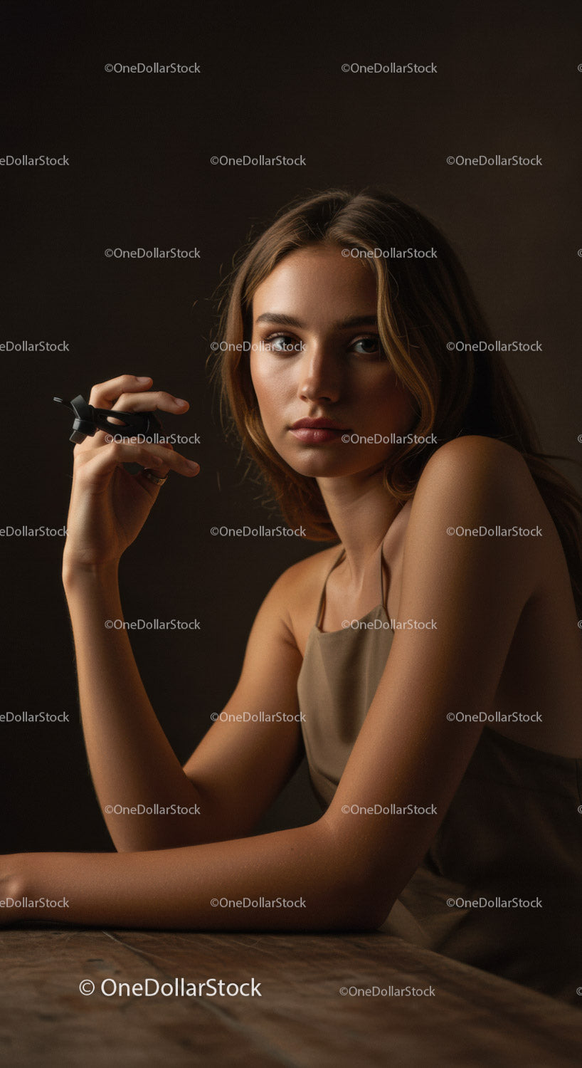 Elegant Young Woman in Casual Fashion Portrait with Soft Lighting