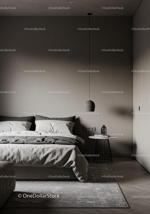 Modern Minimalist Bedroom with Cozy Bed and Sleek Nightstand