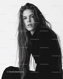 Fashionable Black and White Portrait of a Young Woman with Long Hair