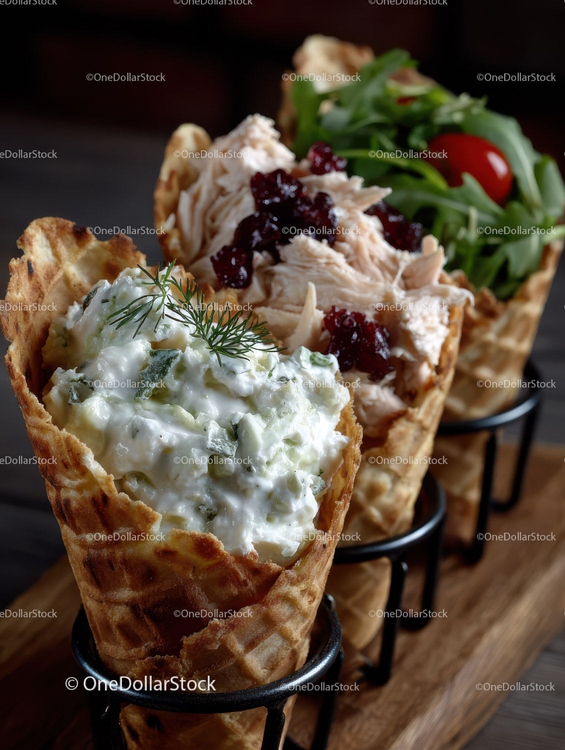 Gourmet Ice Cream Cones with Chicken Salad and Cherry Tomatoes
