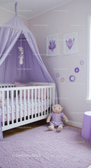 Pink and Purple Nursery with Baby Crib and Plush Teddy Bear