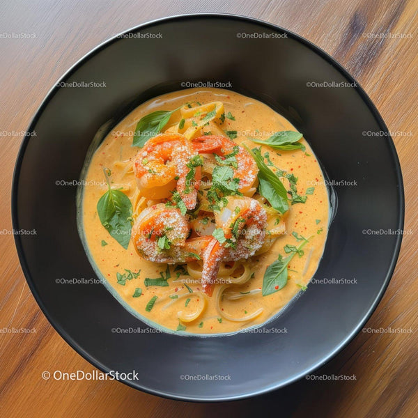 Seafood Pasta with Shrimp and Fresh Basil in Orange Cream Sauce
