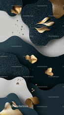 Elegant Abstract Composition with Gold Leaves and Navy Blue Highlights