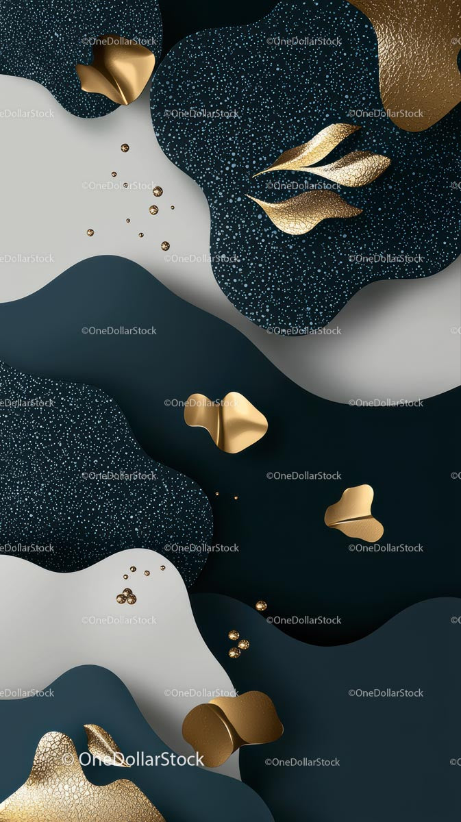 Elegant Abstract Composition with Gold Leaves and Navy Blue Highlights